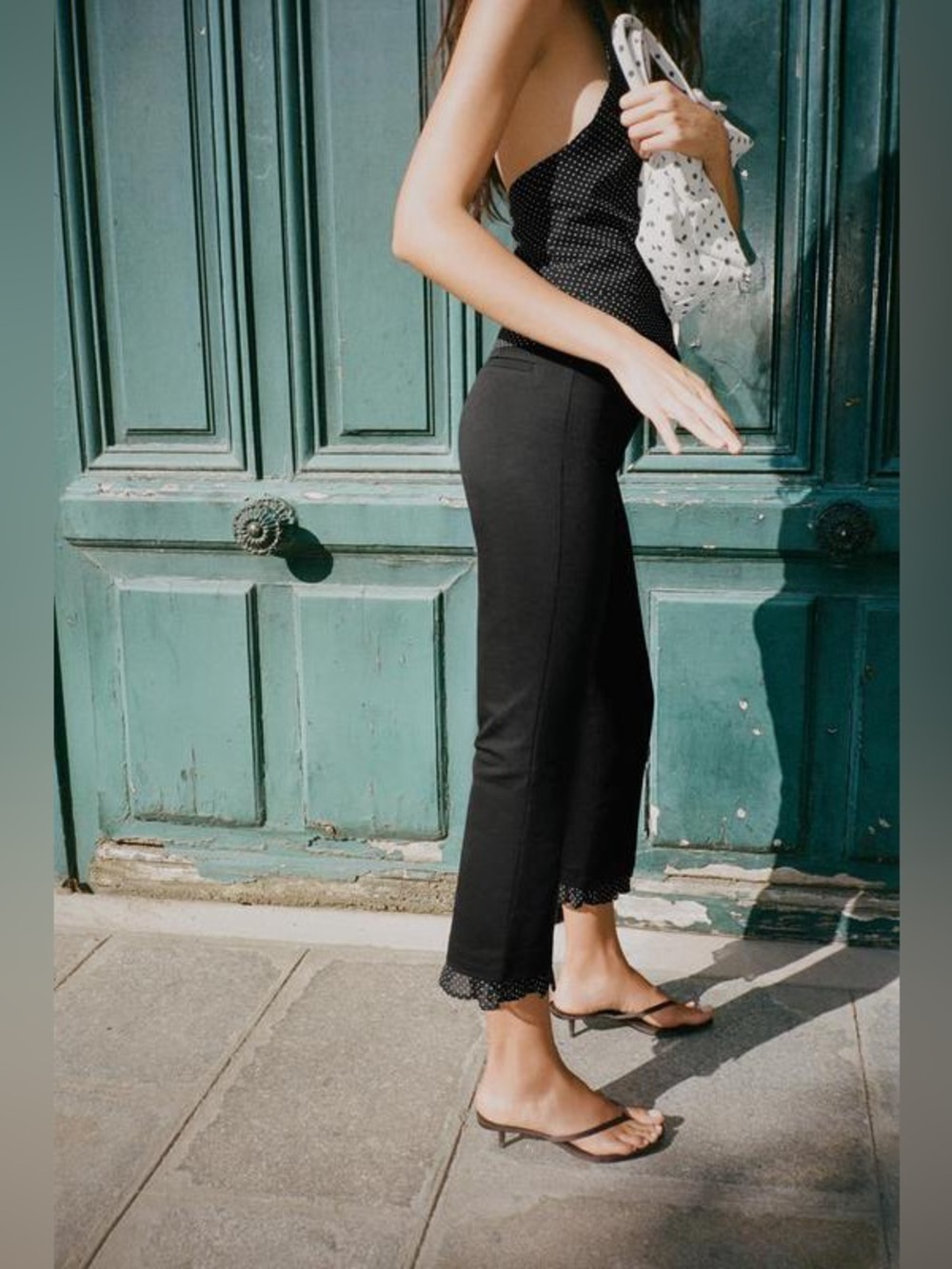 Zara Black Ruffled Lace Hem Mini Flare Pants Size S